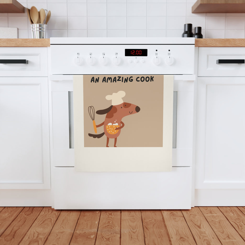 Dog Chef Cotton Tea Towel — "My Dog Thinks I'm an Amazing Cook" Kitchen Towel