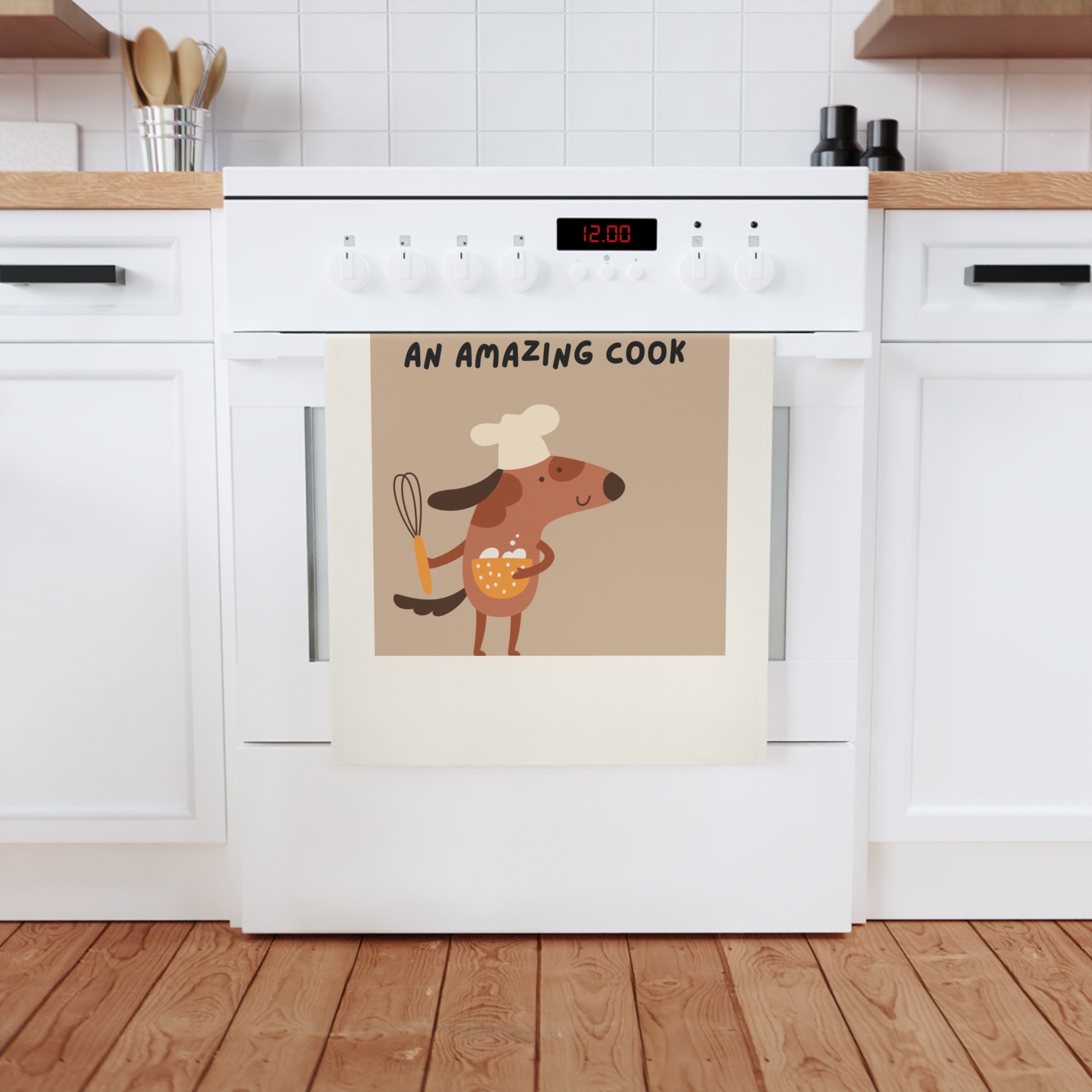 Dog Chef Cotton Tea Towel — "My Dog Thinks I'm an Amazing Cook" Kitchen Towel