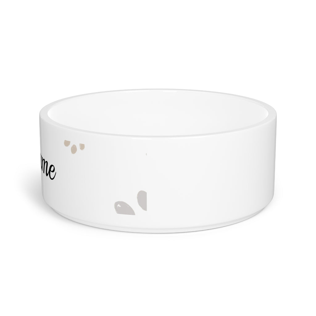 Beige Paw Print Pet Name Pet Bowl | Personalized Ceramic Dog Bowl