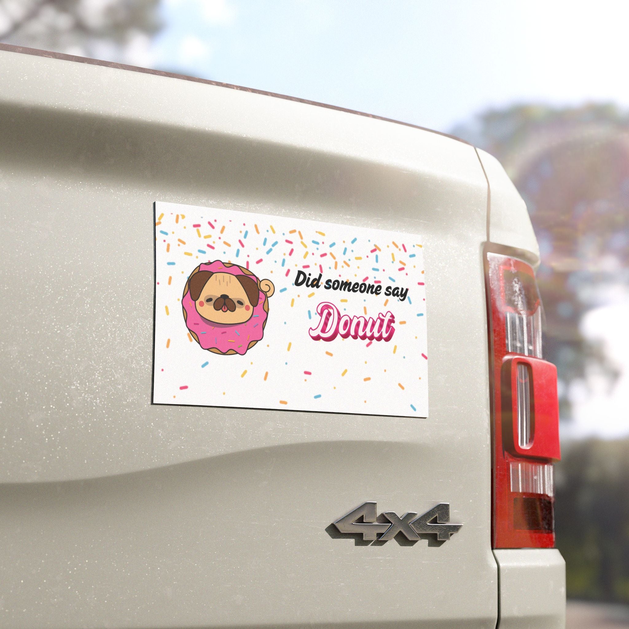 Car Magnet - "Did someone say Donut" Cute Pug in Donut Design