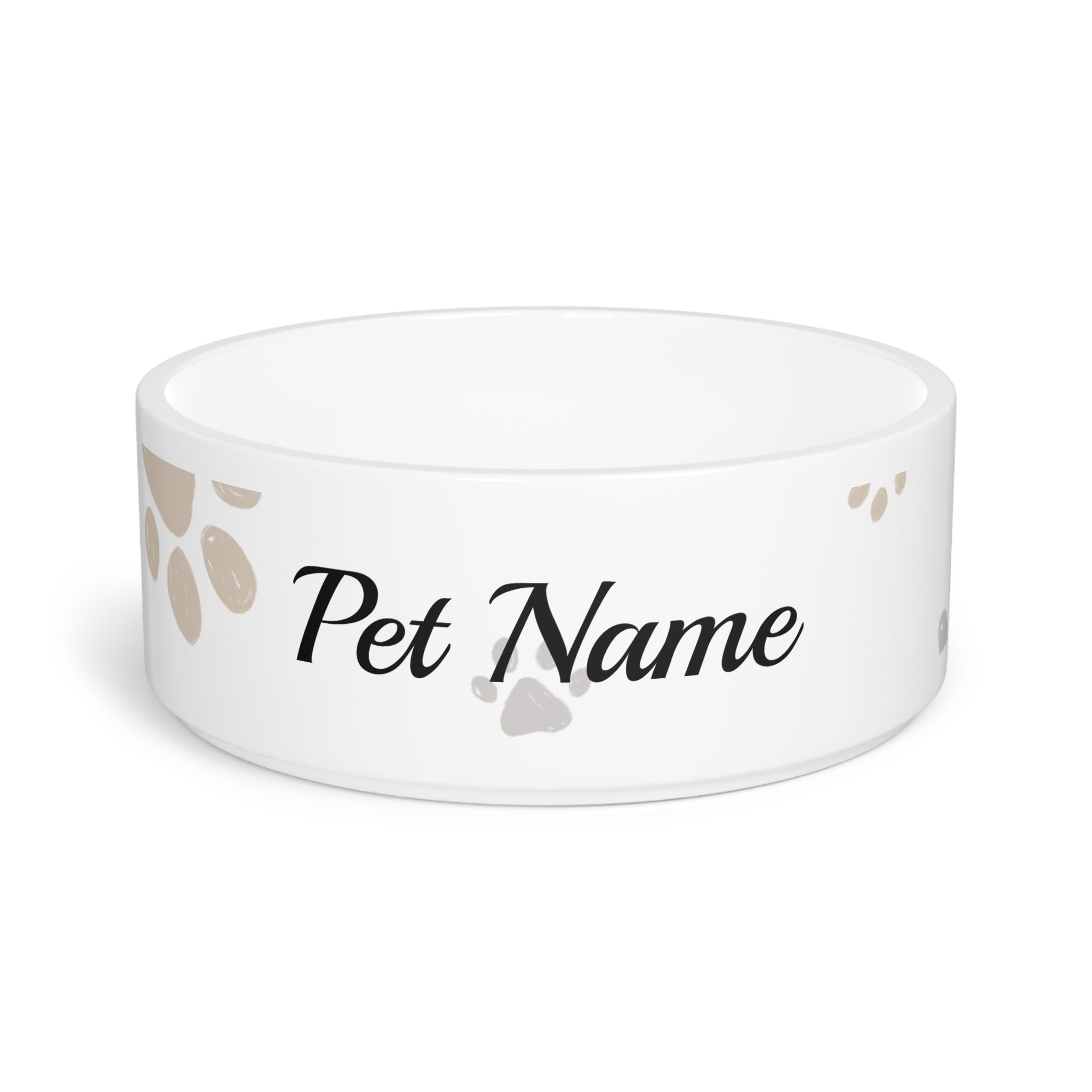 Beige Paw Print Pet Name Pet Bowl | Personalized Ceramic Dog Bowl